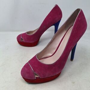 J Litvack Pink Faux Suede Colorblock Platform High Heeled Pumps Maximalism Sz 9